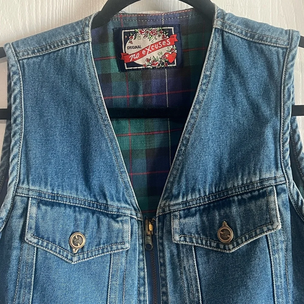 No Excuses Dungarees Reversible Plaid Classic Women’s Vintage 90s Vest Size M - Picture 2 of 12